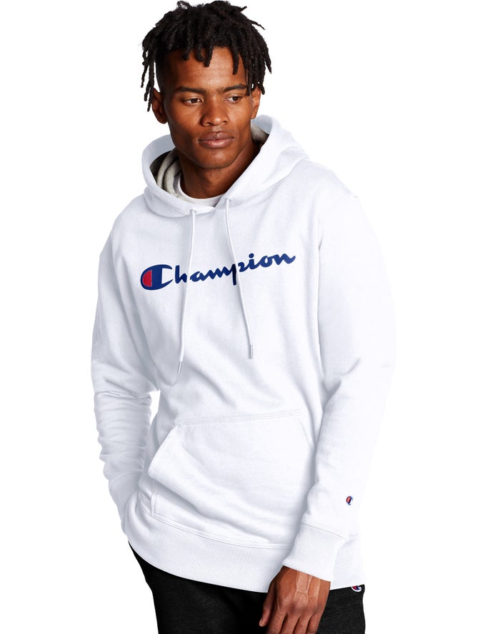 Champion Mens Hoodie NZ - Powerblend Script Logo White ( 4132-ARUPF )